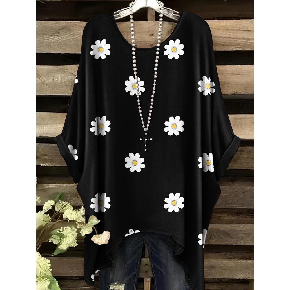 Sommer Elegante Frau Blumenprint Oberteil Vintage Rundhals Damen Kurzarm Y2k Grafik T-Shirt Mode Y2k Kleidung Frau 2025