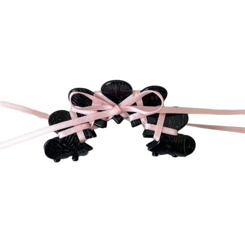 Versatile Acrylic Hair Claw Ballet Style Ribbon Tie Bowknot Acetate Claw Clips Stylish Headwear Hair Accessory for Women