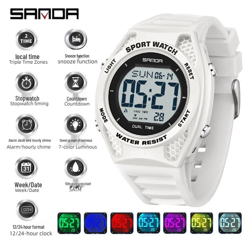 Sanda Multi-Function Waterproof Sport Watch with Alarm & Seven-Color Luminous Display