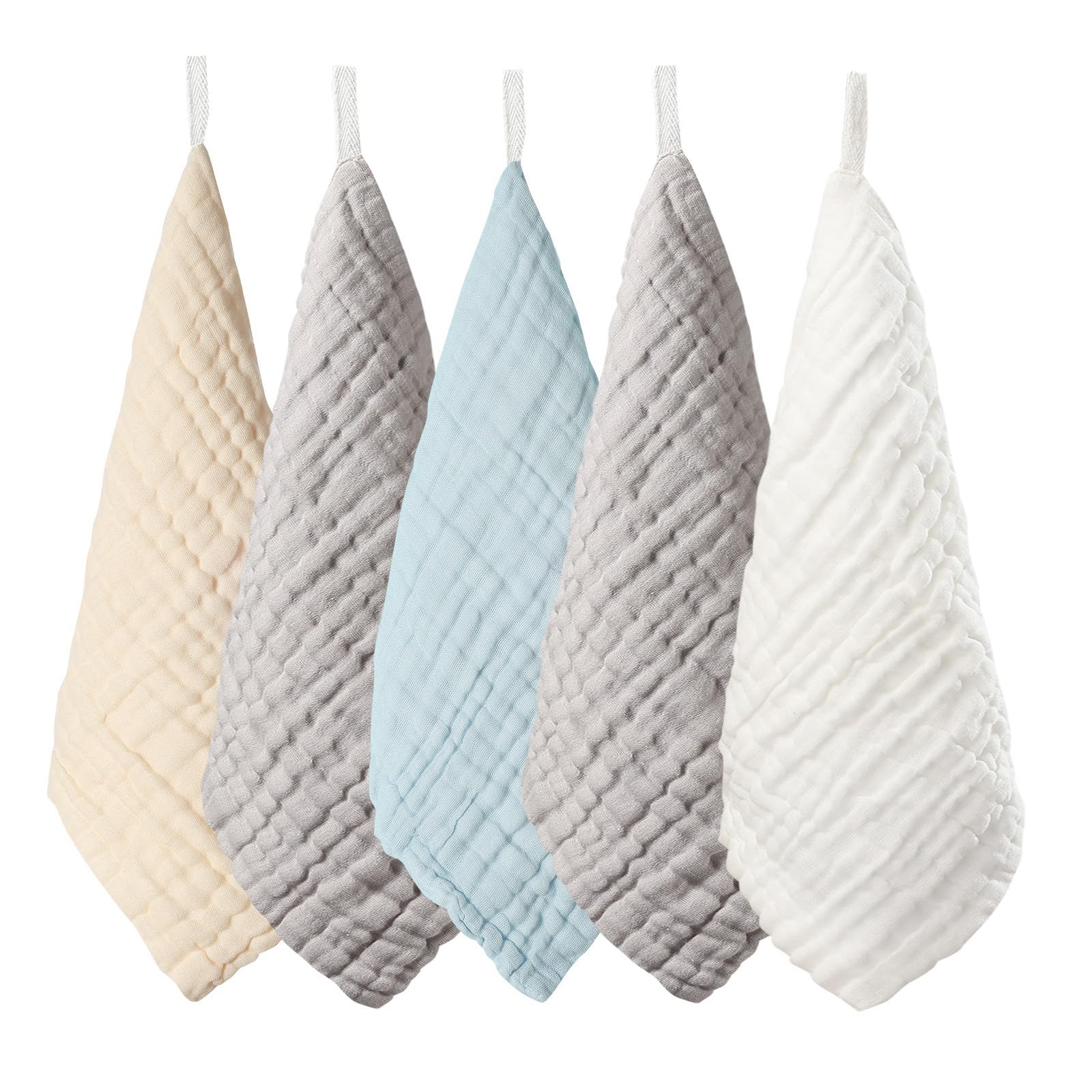 

Детская марля с именем и набор из 5 [MOMSMENU] носовых платков, 6-слойная, 30x30см, 100% хлопок, мягкая, с петлей,