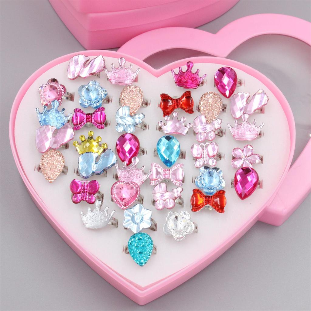 10/24/36/Set Niedliche Cartoon Acryl Kleine Ringe Herzförmige Geschenkbox Set Harz Kinderspielzeug Schmuck Das Beste Weihnachtsgeschenk Ringe
