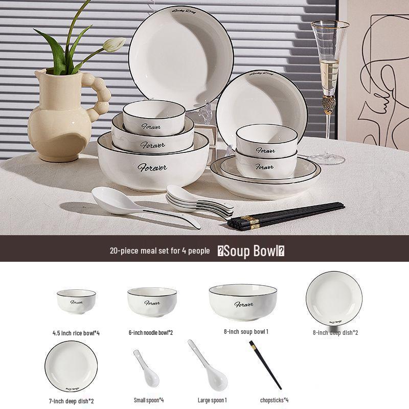 Ceramic Bowl & Plate Set with Chopsticks - Simple Tableware for Home & Housewarming 2026