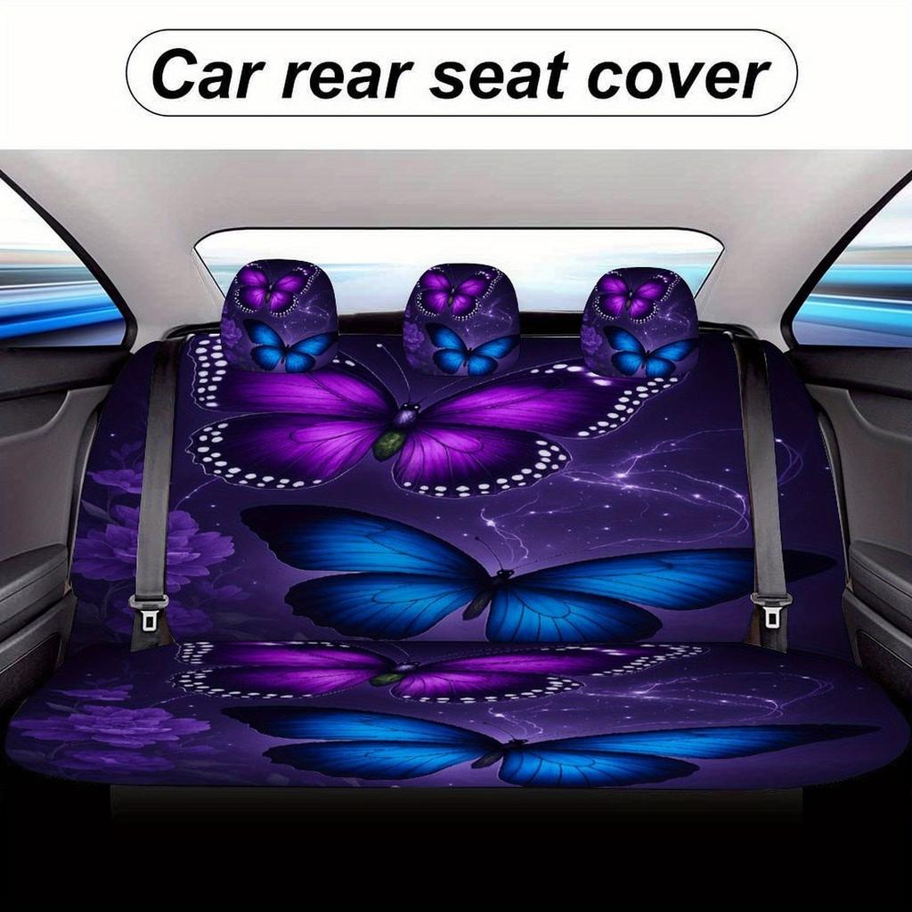 Purple Butterflies Glow Themed Car Seat Covers Set For Most Cars, Fashionable Comfortable Decorative Car Seat Protector Covers F