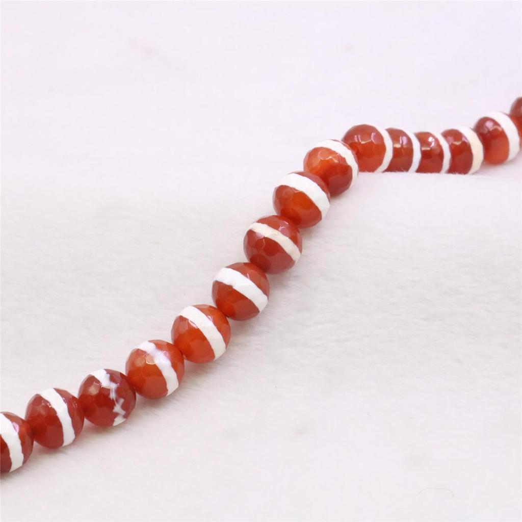 10mm Round Faceted Red Horizontal White Bar Agates Onyx Loose Beads Women Girls DIY Accessory Jewelry Making Design