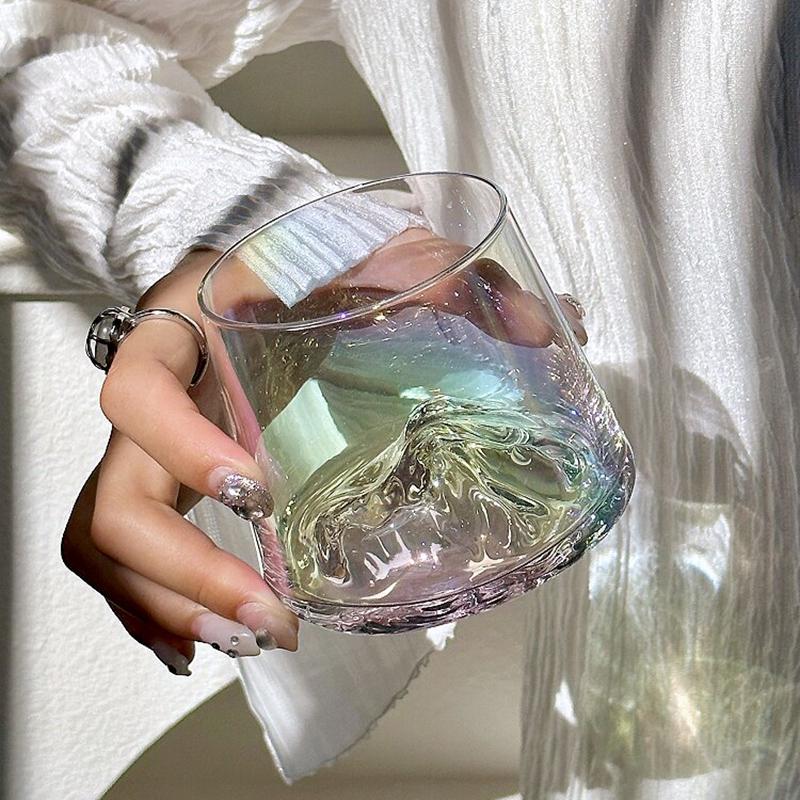 Japanese Style Mountain Glass Cold Drink Cup Coffee Milk Mug Glass Cup Mount Viewing Cup Snow Mountain Scenery Whiskey Cup