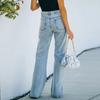 Women's Casual Wash Split Mid-waist  Denim Casual Trousers Long Pants
