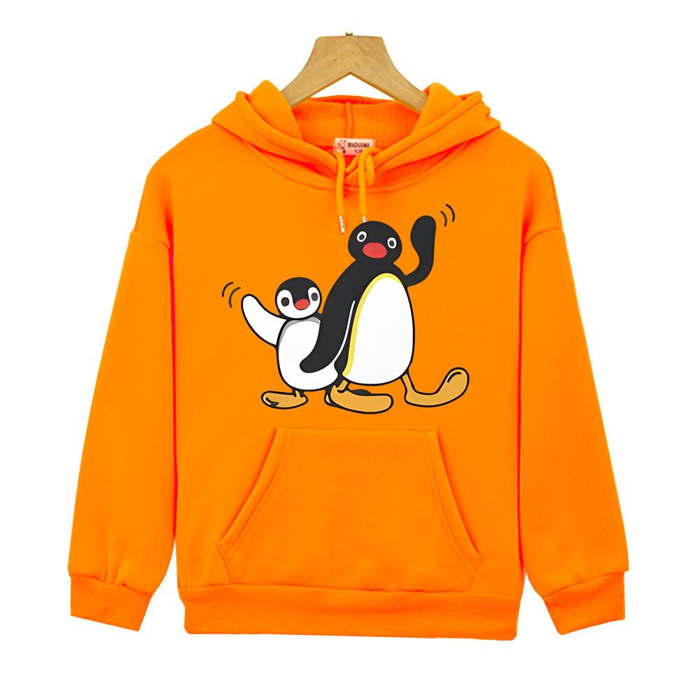 Cute Pingu Boys Girls Clothes Hooded Sets Autumn Sweatshirts Casual Fleece Pullovers Anime Hoodies Jacket Kids Streetwear Tops