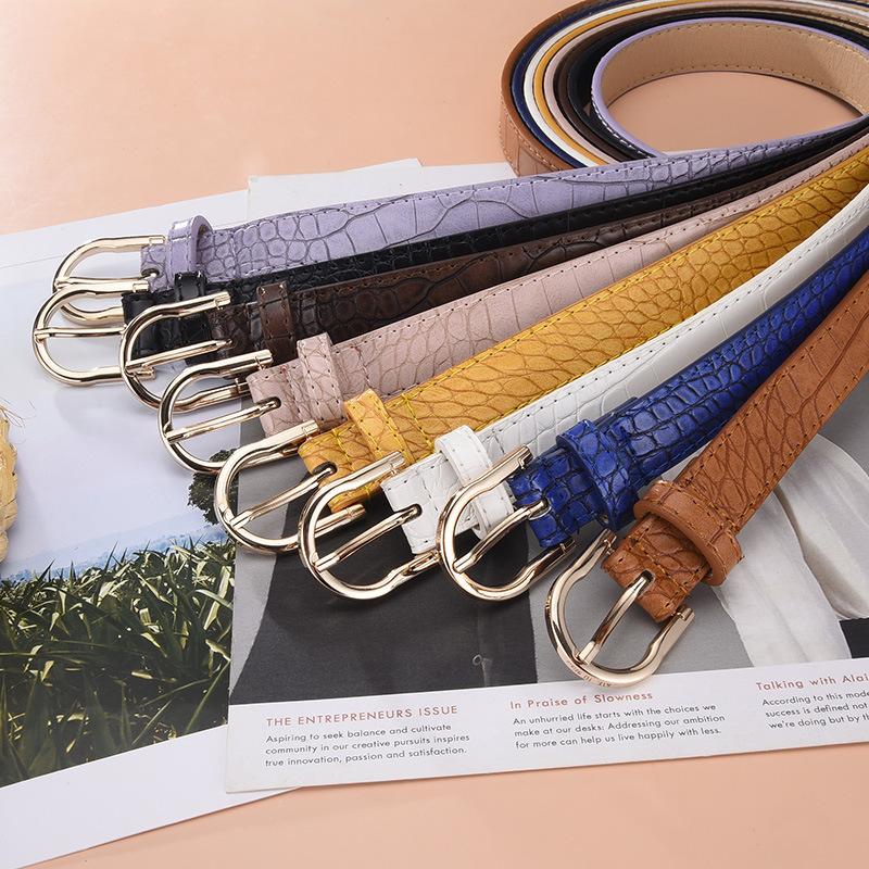 Simple Pin Buckle Women'S Belt Light Luxury Crazy Decorative Jeans Stone Pattern Candy Color Thin Belt Women