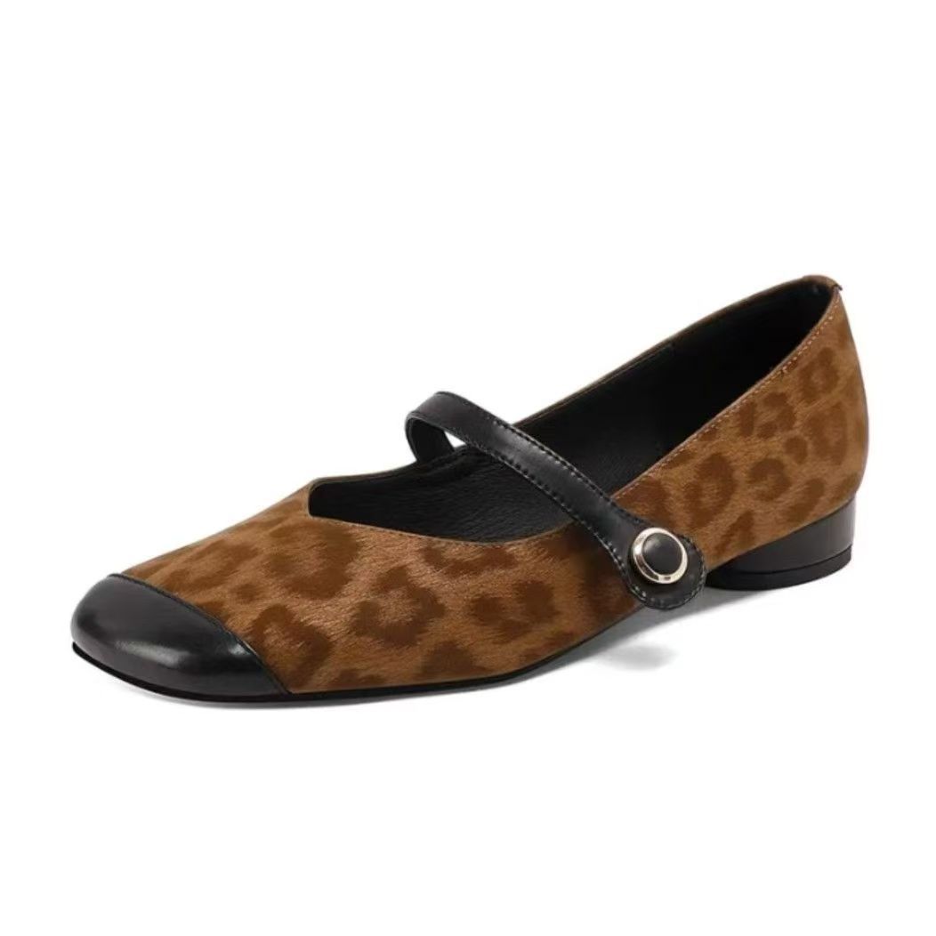 

Fashion Retro Leopard Print Lolita Shoes Women Loafers Flats Fashion Shallow Shoes Spring Ladies Elegant Mary Jane Shoes Slingback Femme 40 коричневый
