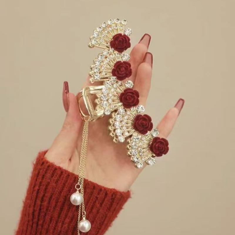 French Rose Hair Clip, Versatile and Stylish Women's Hair Clip, Metal Hair Bun Shark Clip Hair Accessory