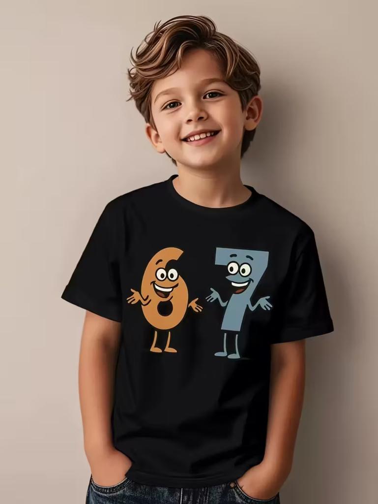 67 Meme Graphic Tshirt Kids Funny Number Print Summer Short Sleeve Loose Streetwear Tops