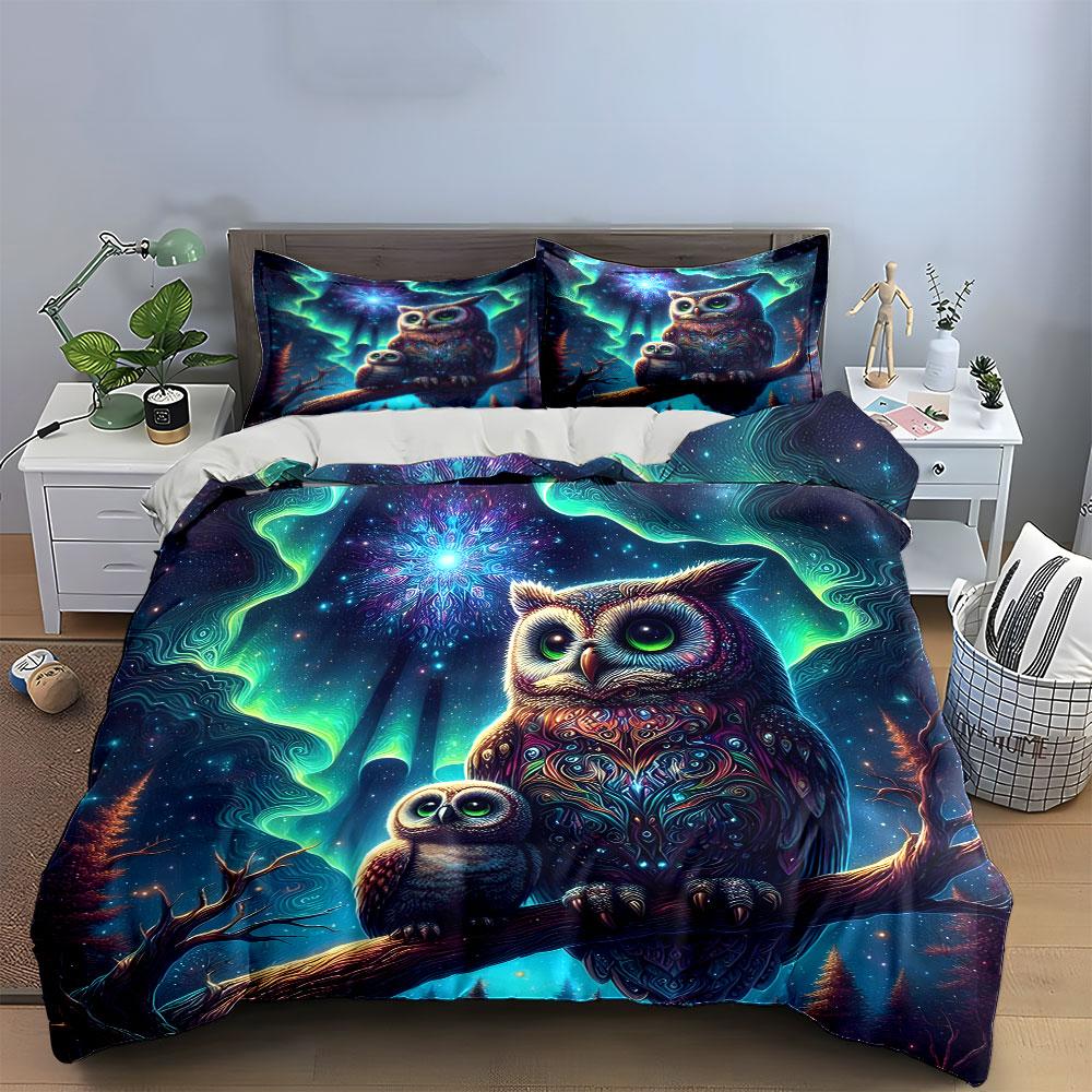 Colorful Owl Art Home Decor Multiple Sizes Kid'S And Adults' Bedroom Exquisite 3Pc Bedding Set, Gift