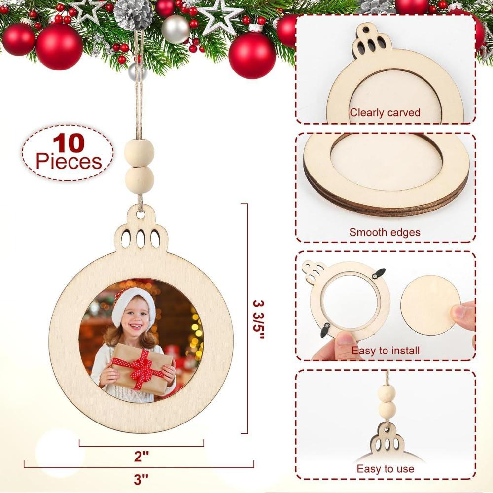 Holiday Picture Frame High-Quality Christmas Tree Hanging Decor Diy Christmas Pendant Personalized Wooden Ornament Craft