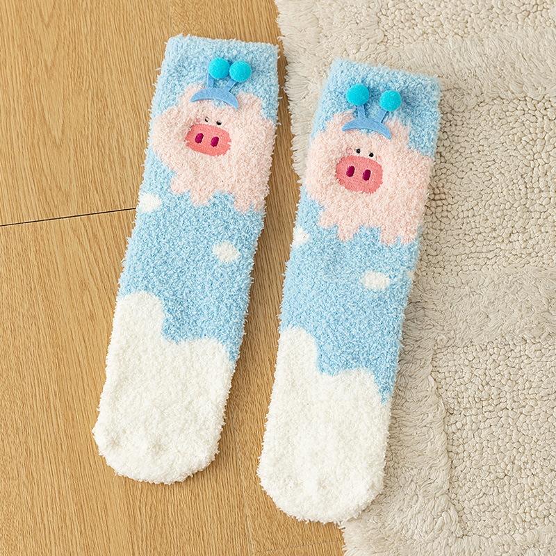 Baby Socks Cartoon Animal Cute Sweet Mid Tube Socks Winter Thick Soft Comfortable Girls Boys Coral Fleece Floor Socks
