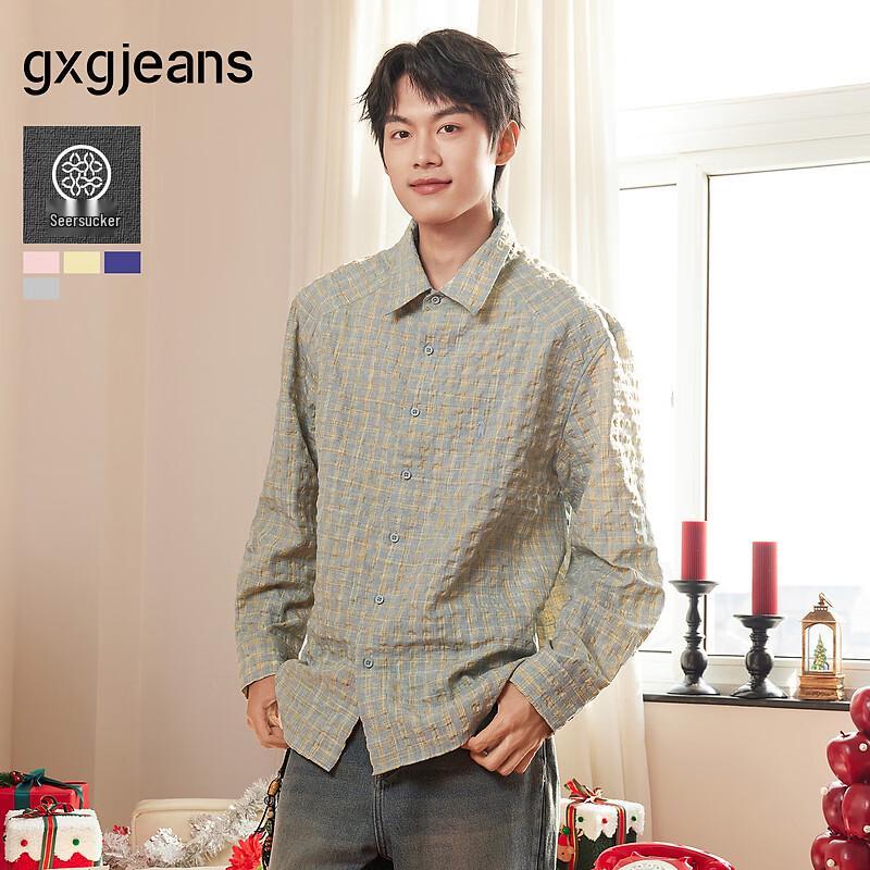 

GXGJEANS Men s Textured Color Block Long Sleeve Shirt EU 39