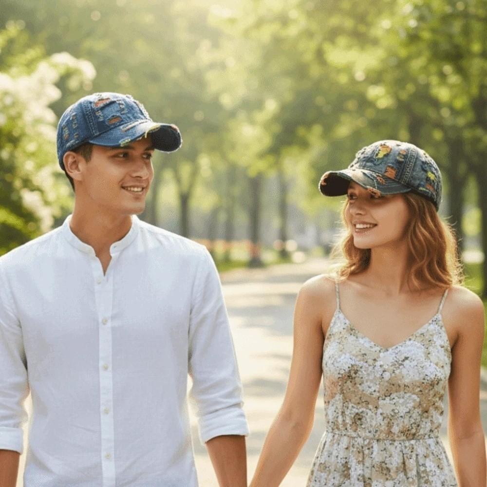 Sunshade Frayed Denim Baseball Cap Adjustable Distressed Colorful Casquette  Daily