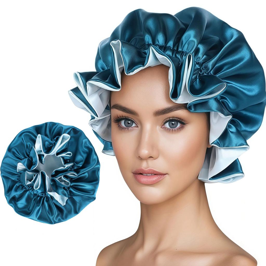 1pc Two Tone Satin Hat Silk Bonnet for Sleeping Satin Bonnets Double Layer Reversible Hair Cap Bonnet for Women Long Curly Braid