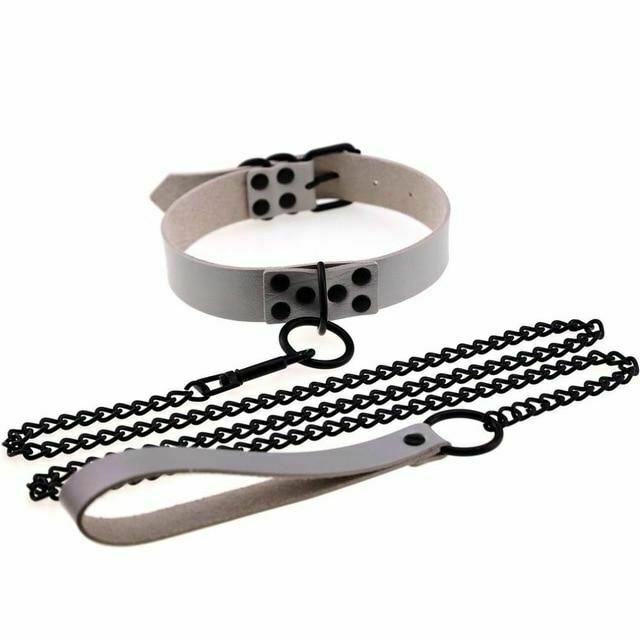 Rivet Slave Collar With Leash Pet Play Owned Submissive Collars & Leashes