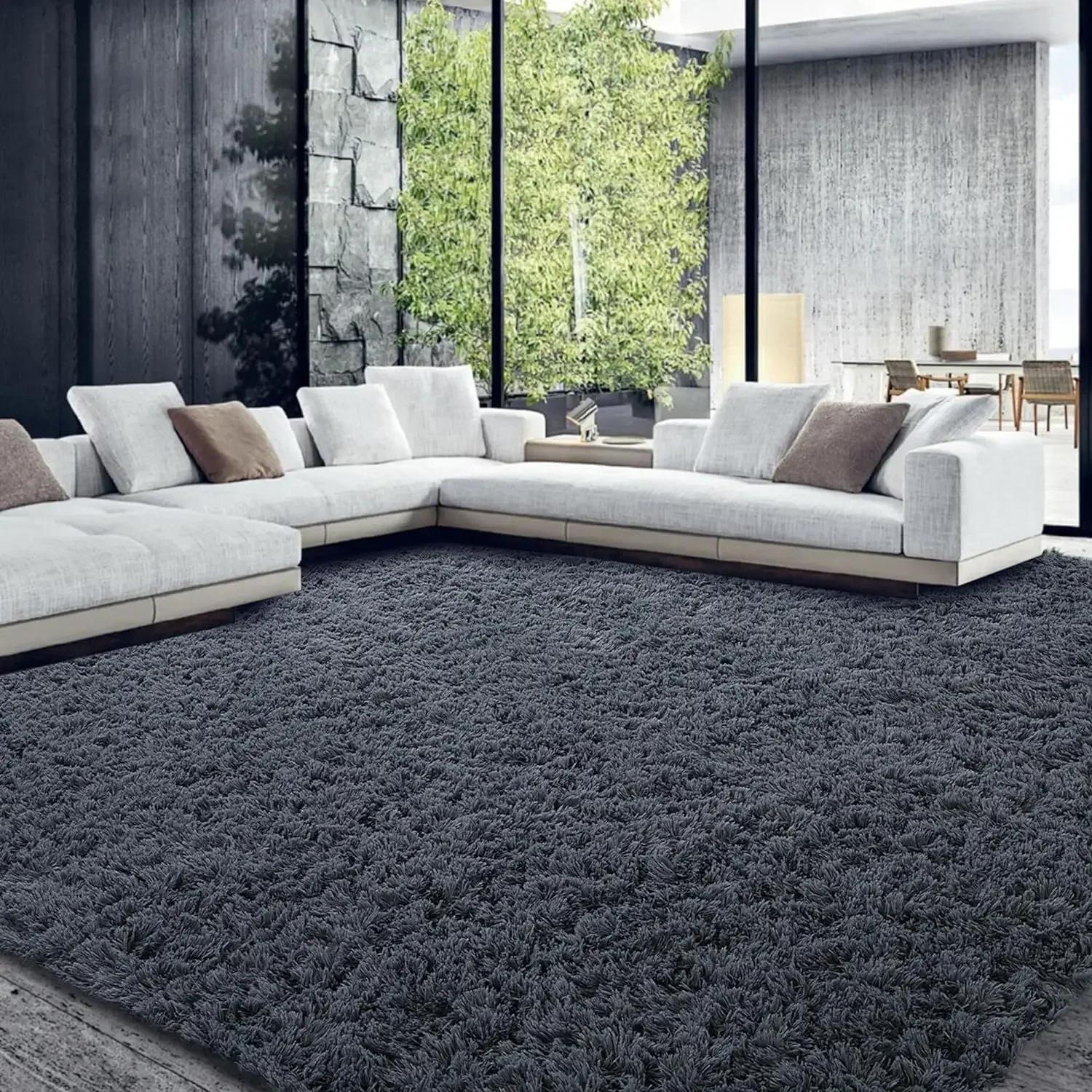 

Shaggy Area Rug 9x12 Feet, Ultra Fuzzy Large Plush Faux Fur Carpet for Living Room Bedroom, Non-Skid Fuzzy Rug 9x12 Ft темно-сірий