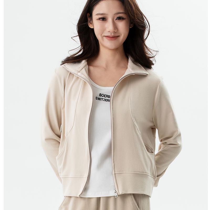 350g Double-Sided German Velvet Patchwork Zipper Cardigan with Stand Collar - Women's Casual Fashion Outerwear