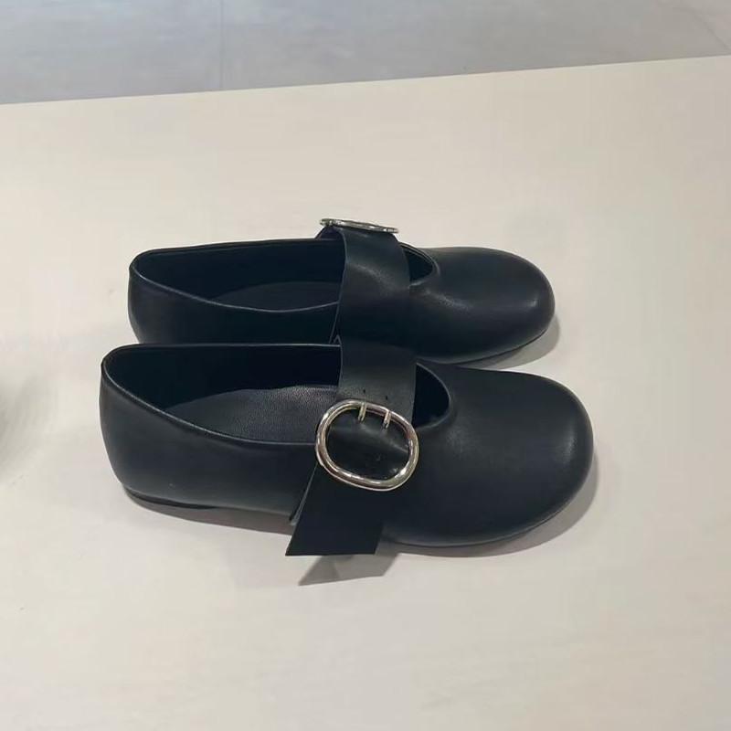 Ins style Metal Buckle Mary Janes Women Ballet Flats Comfor Soft Sole Leather Spring Autumn Lazy Dance Loafers Shoes