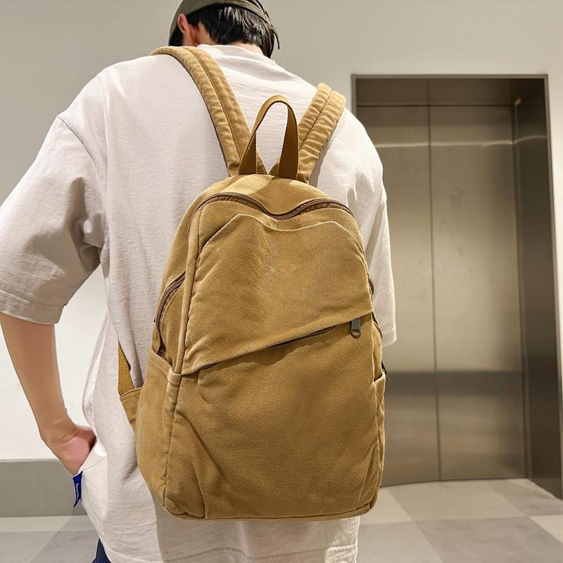 Canvas Backpack Women's Large Capacity Solid Color Student Schoolbag Men Travel Backpack