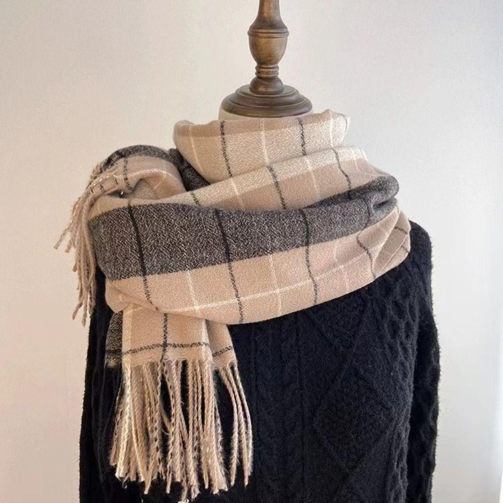 Thick Warm Long Tassel Scarves Windproof Women Wrap Shawls Casual Winter Plaid Scarf
