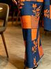 Women's Blue Orange Patchwork Print V Neck Wrap Maxi Dress Ruched Waist Kimono Sleeve Vintage Dress