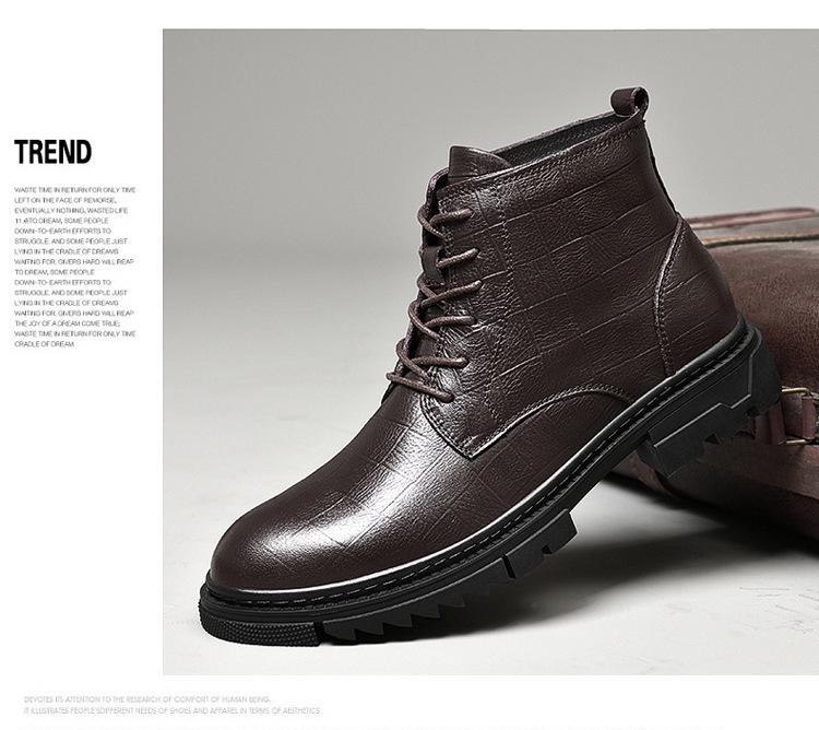 Men's Plus Size Genuine Leather High-Top Martin Boots, Velvet-Lined Winter Work Boots, Snow Boots in Cowhide.