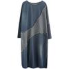 Women's Contrast Patchwork Denim Dress - Plus Size, Frayed, Loose, Mid-Length Skirt for Spring/Autumn