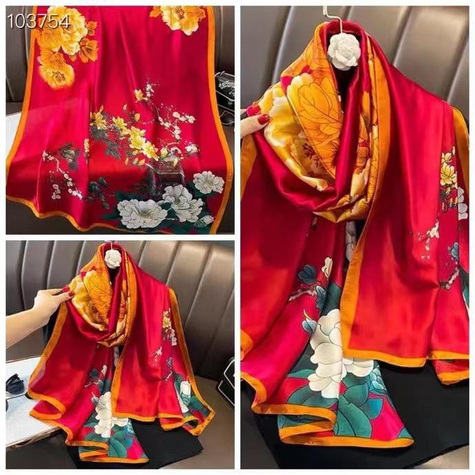 Stylish Korean Silk Scarf for Women - Versatile Brocade Scarf Shawl for Spring & Autumn.
