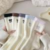 Thick Australian Fleece Women's Socks for Autumn and Winter, Winter Warmth, Color-blocked Pile Socks, Bow Embroidery, Fleece Home Socks