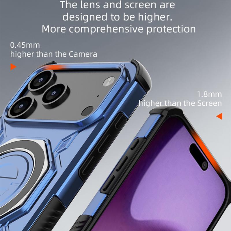 KEYSION Shockproof Magnetic Case for iPhone 17 Pro Max TPU+PC Upright Live Metal Ring Stand Phone Back Cover for iPhone 17 Air
