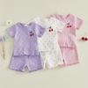 Citgeett Summer Kids Girls Outfits Cherry Embroidery Short Sleeve Tops Shorts Clothes Set