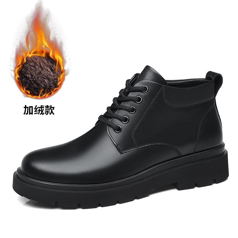 Martin Boots Men's British Style Mid-help Casual Leather Shoes Black Lace-up Tooling Shoes Autumn and Winter New Men's Velvet Shoes