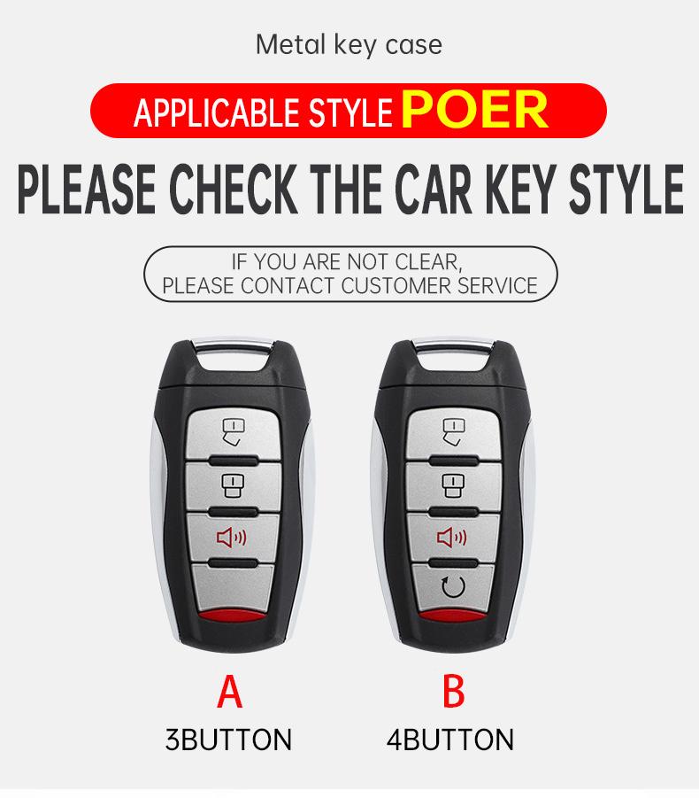 Zinc Alloy Genuine Leather Auto Key Fob Cover Case Fit For Great Wall Ower GWM P Series Pickup Great Wall Poer Truck Key Ring Accessori