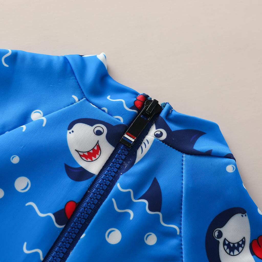 0-5years Baby Boys Summer Romper Swimwear Cartoon Shark Patterns Short Sleeve Zipper Swimsuits For Kids Boys Shark Bathing Suit