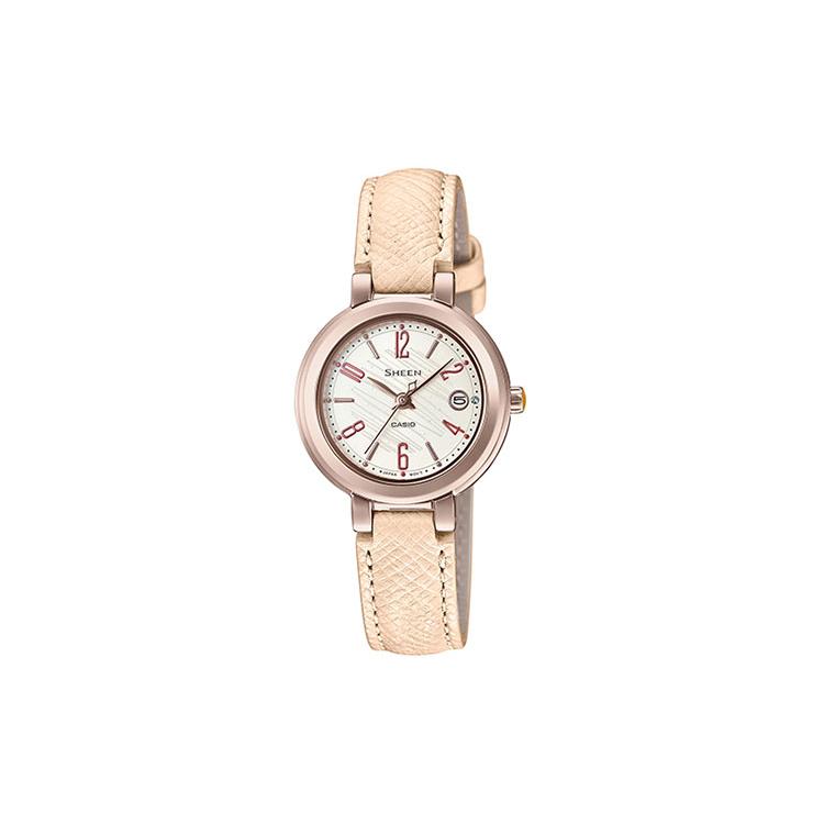 CASIO Women s SHEEN 32mm White Watch SHE-4531CGL-7AUPR Peach Gold Watch Case