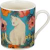 Yamaka Shoten Migratory Bird Cat Popia Porcelain Mug 320ml, White Cat and Floral Pattern, Microwave & Dishwasher Safe, Made In Japan