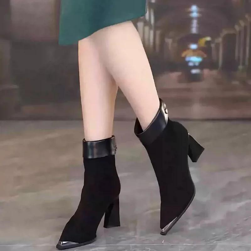 Vintage Leopard Women Ankle Boots Fashion Pointed Toe Short Booties Autumn Winter Laides Concise Thick Heel Shoes
