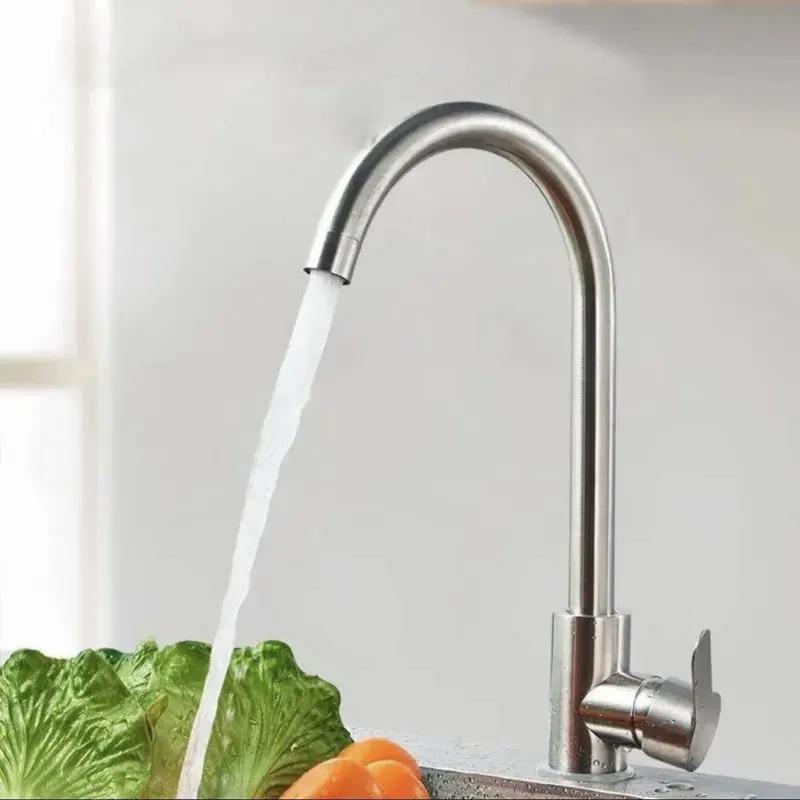 2pcs Sets Kitchen Single Hole Faucets Stainless Steel Brushed Faucet Kitchen Sink Faucet Bathroom Water Faucets Home Accessories