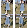 Womens Light Blue High Waist Denim Skirt With Button Splicing For Casual Spring Summer Wear