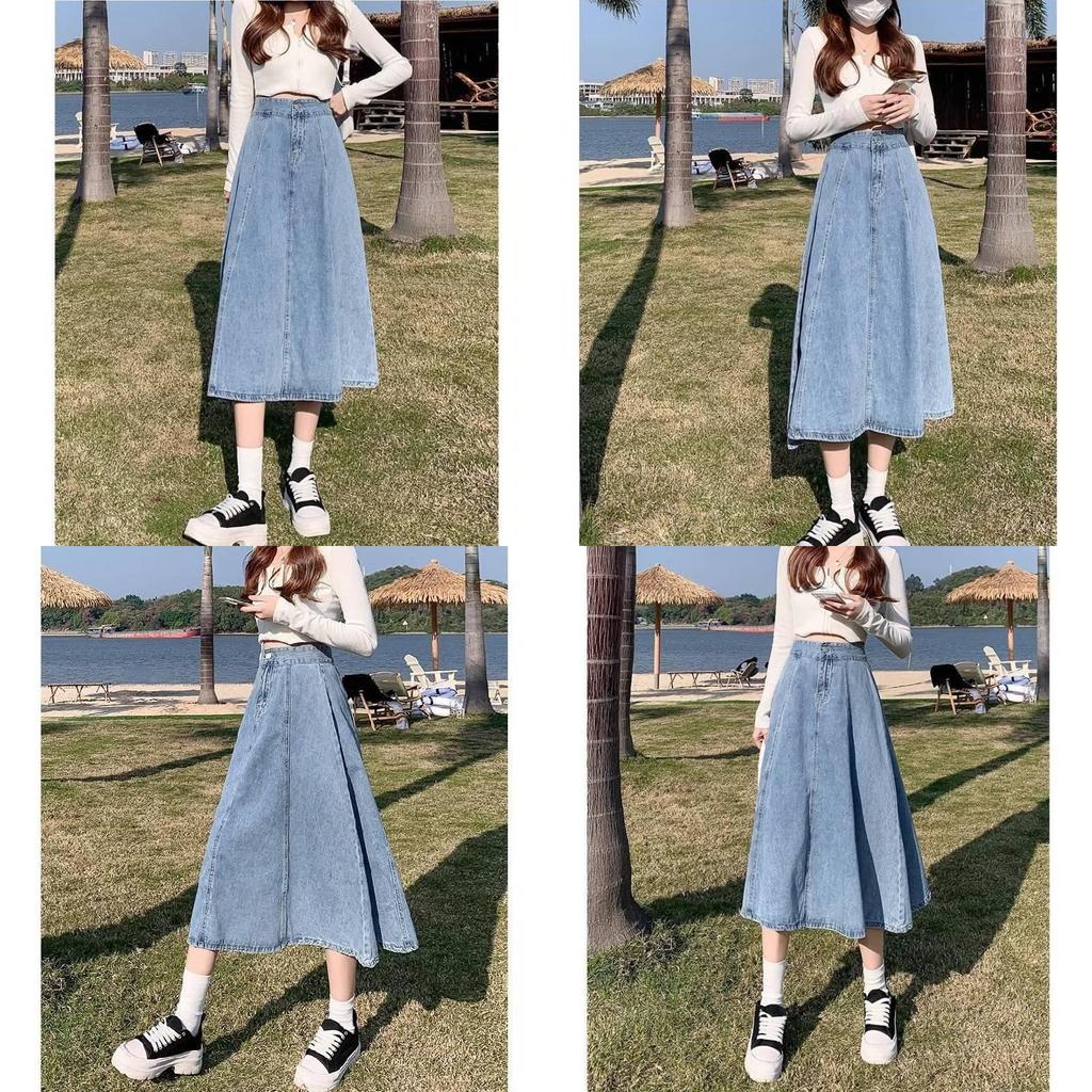 Womens Light Blue High Waist Denim Skirt With Button Splicing For Casual Spring Summer Wear