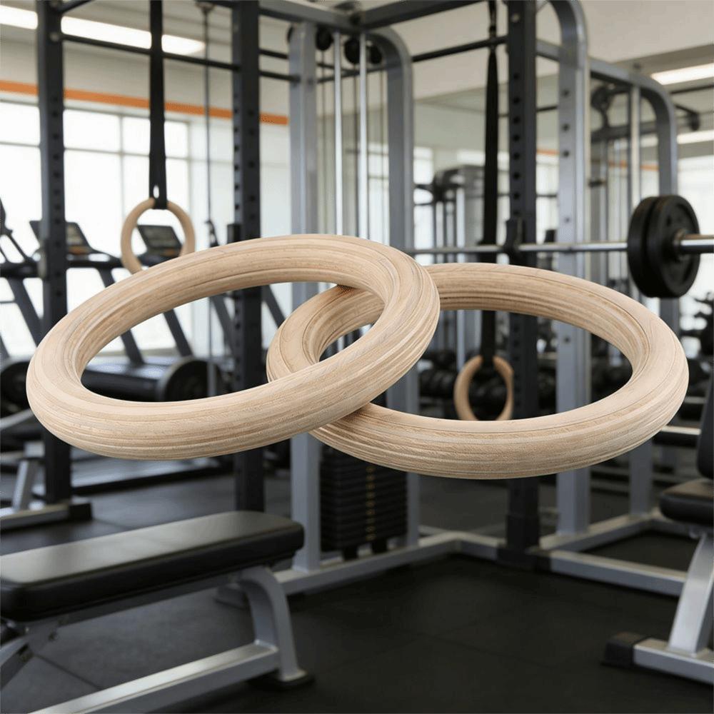 2 Piezas Aro de Fitness de Alta Resistencia Anillas de Madera Maciza para Dominadas Anillas Colgantes para Gimnasio Calistenia