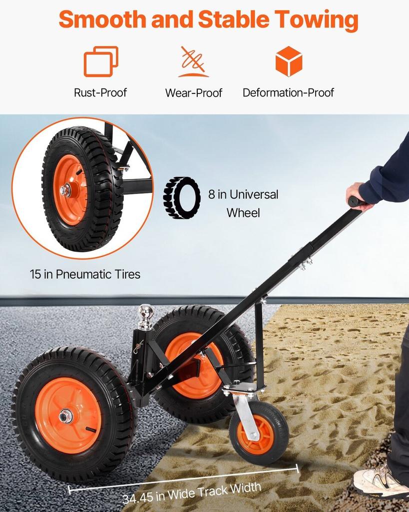 1200lbs Trailer Dolly 18 and 22 In Adjustable Height 2 In Ball 15.2 In Tires