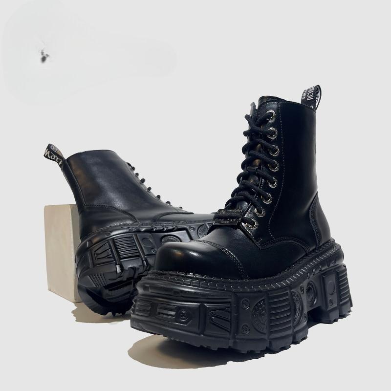 Fashion Platform Black 2025 New Autumn and Winter British Style Small Height Boots Women's Booties