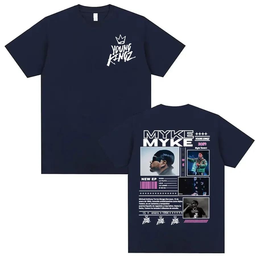 Rapper Myke Towers Young Kingz Album Graphic Print T-Shirt Men Women Streetwea Hip Hop Harajuku Fashion Summer New Tee Loose Casual Oversized Top