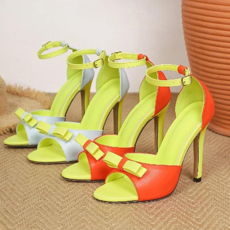 Eilyken Sexy Elegant Butterfly-knot Thin High Heels Women Sandals Street Style Buckle Strap Stripper Prom Summer Shoes Size: 42