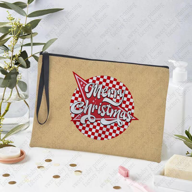 Merry Christmas Linen Storage Supplies Bags Travel Lipstick Bag Xmas Ornament Pouch Toilet Makeup Bolsas for Coffee Enthusiasts
