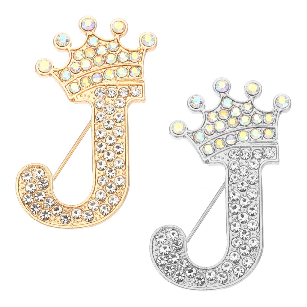 2pcs Letter Brooch Pins Crown Initial Rhinestone Alphabet A-W Letter Lapel Badges Pin for Women Suits Dress Coat Clothes Craft